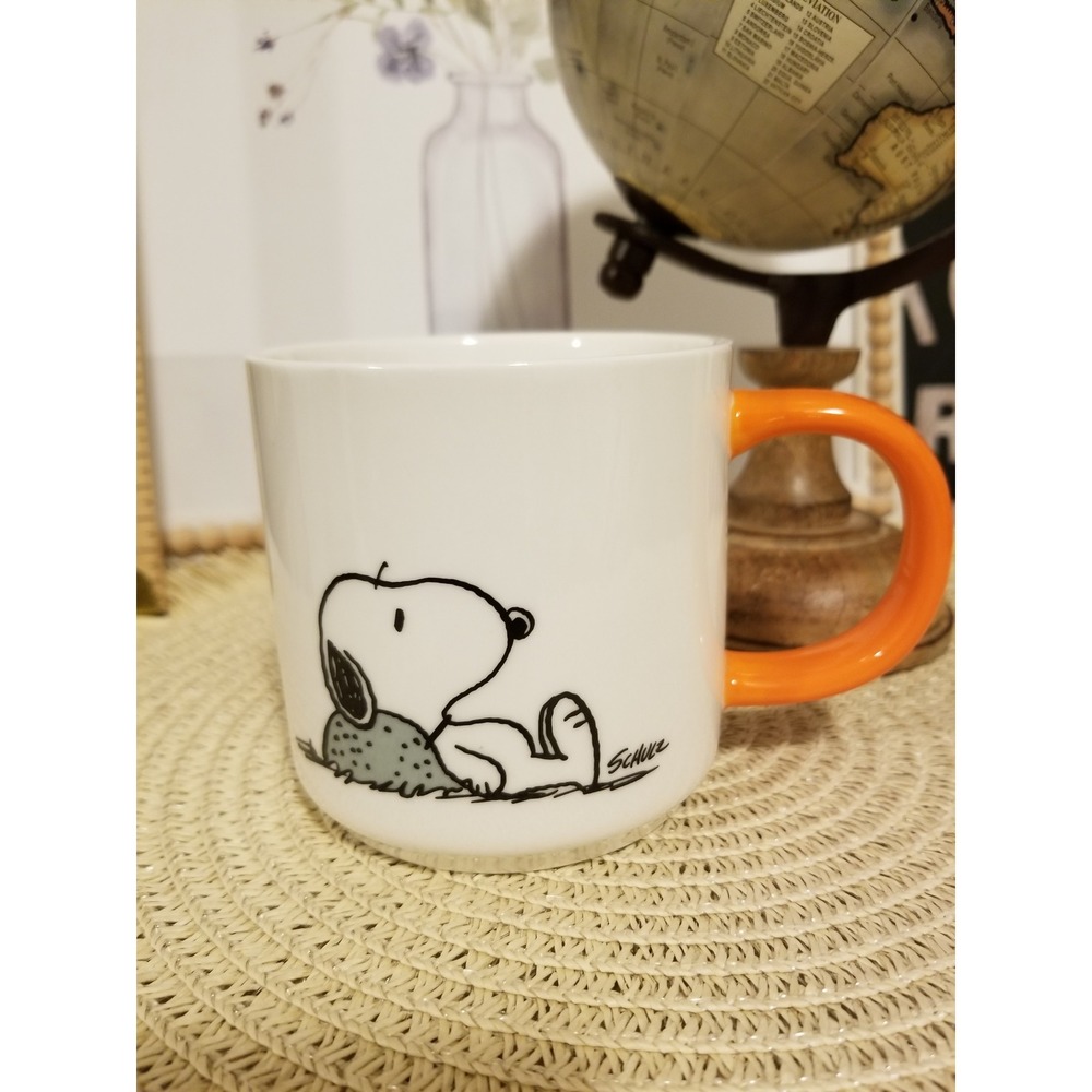 Magpie Peanuts Snoopy Ceramic Coffee Mug White Orange Handle Charles Schulz 2023